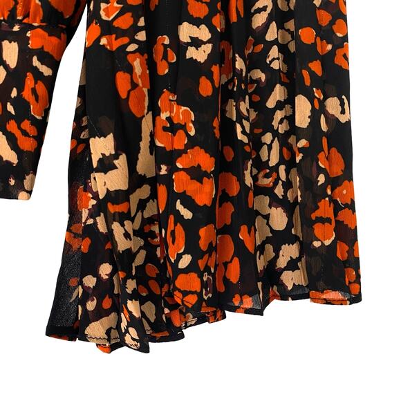 Revolve ASTR Leopard Print Top Womens Sz S Pleated Sleeves Orange Sheer Animal - Picture 5 of 10